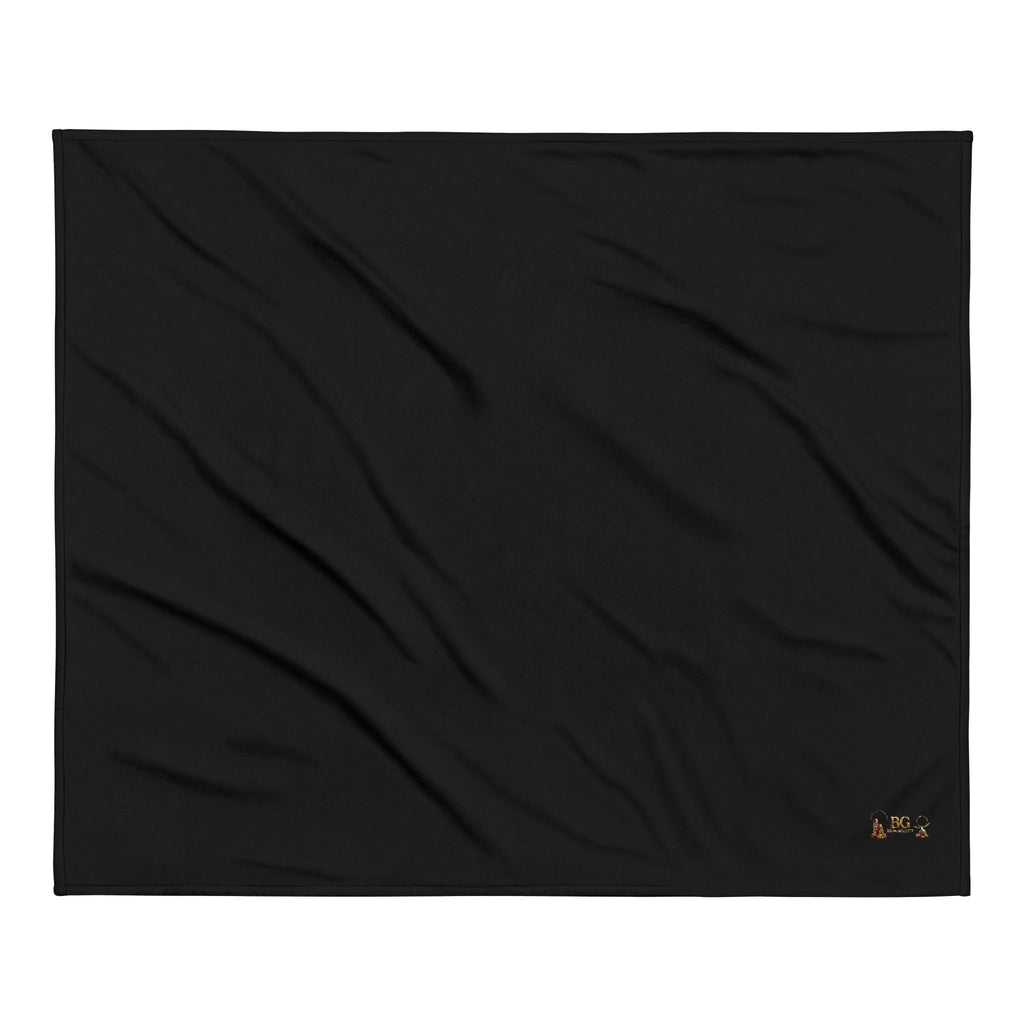 Embroidered Sherpa Blanket — Black Cozy Throw with Gold 'BG' Logo