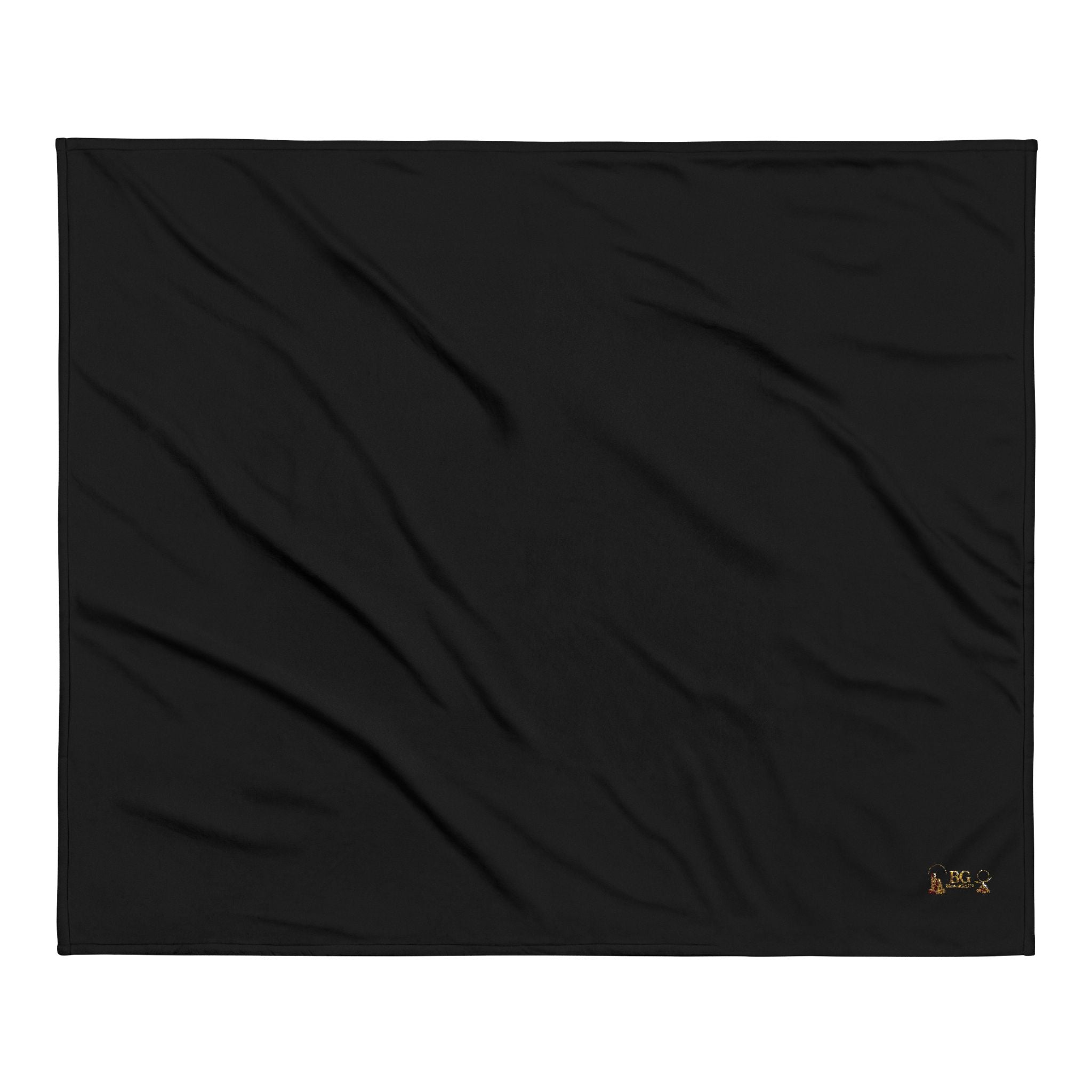 Embroidered Sherpa Blanket — Black Cozy Throw with Gold 'BG' Logo