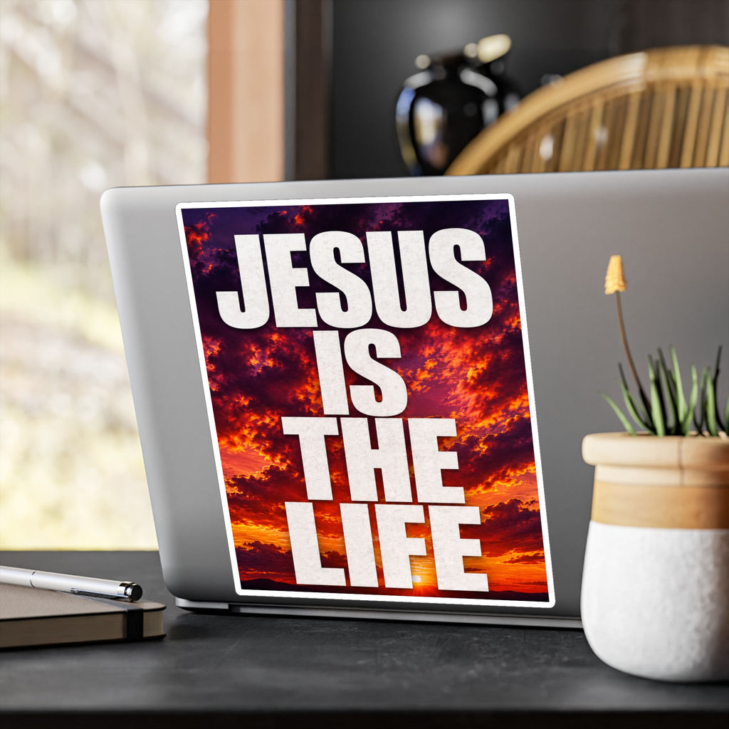 Jesus Is the Life Vinyl Decal — Sunset Color Christian Sticker (Kiss-Cut)
