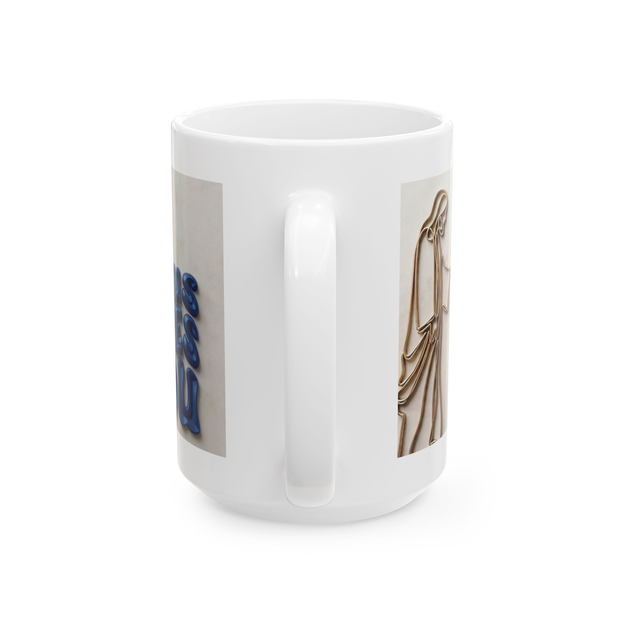 Wire Heart Line Art Ceramic Mug | Blue Floral Accent