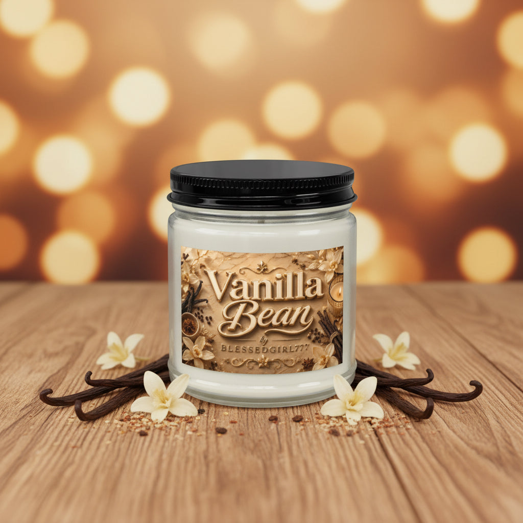 Spiced Vanilla Bean Scented Soy Candle — 4oz & 9oz Amber Jar with Black Lid