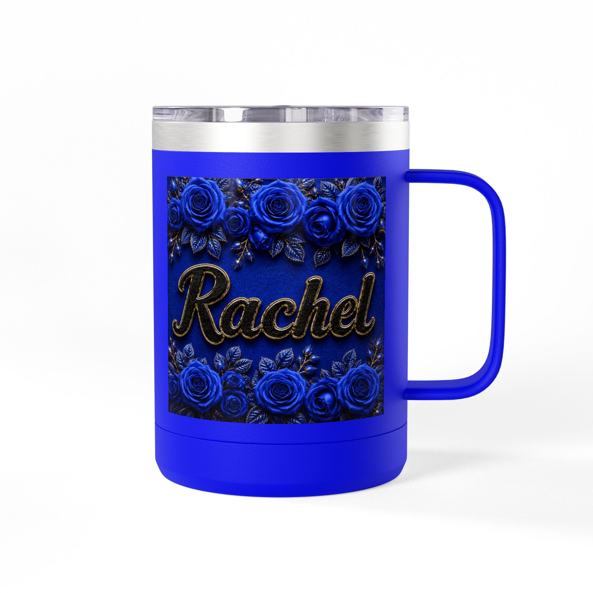 Personalized Rachel Floral 15oz Travel Mug — Insulated Coffee Tumbler