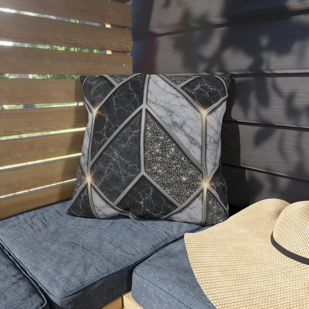 Geometric Marble Outdoor Pillow — Gray Stone Mosaic Accent Cushion