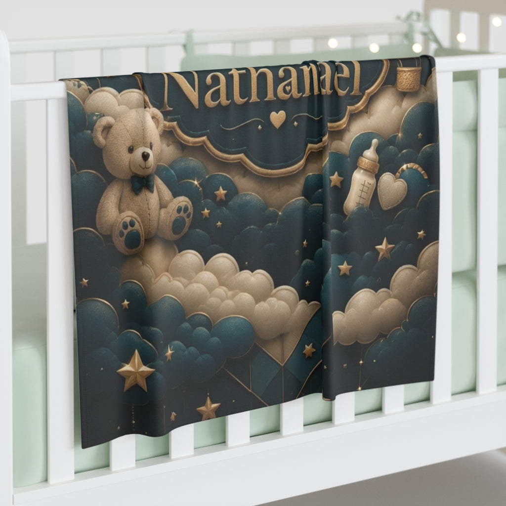 Personalized Baby Swaddle Blanket – Dreamy Night Sky Design (Name: Nathanael)