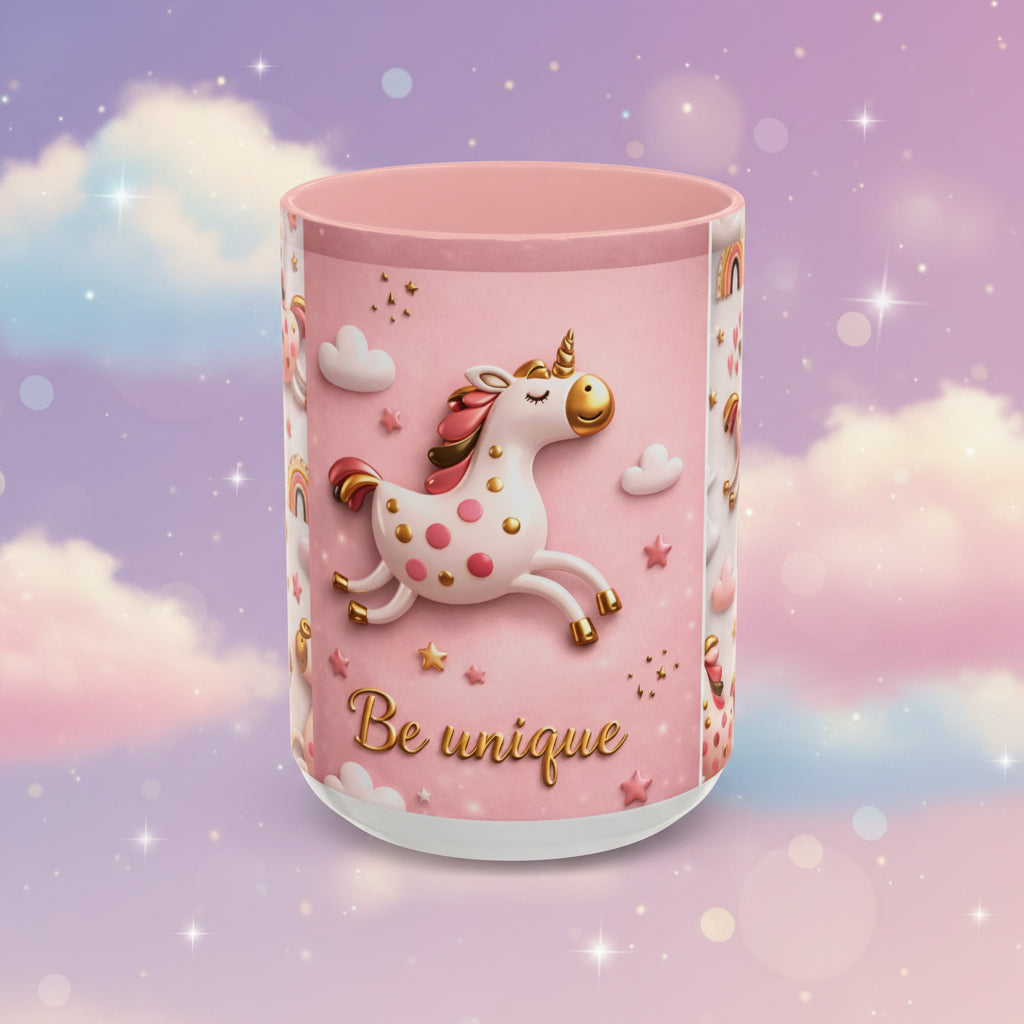 Unicorn 'Be Unique' Accent Coffee Mug – Pink 11/15oz