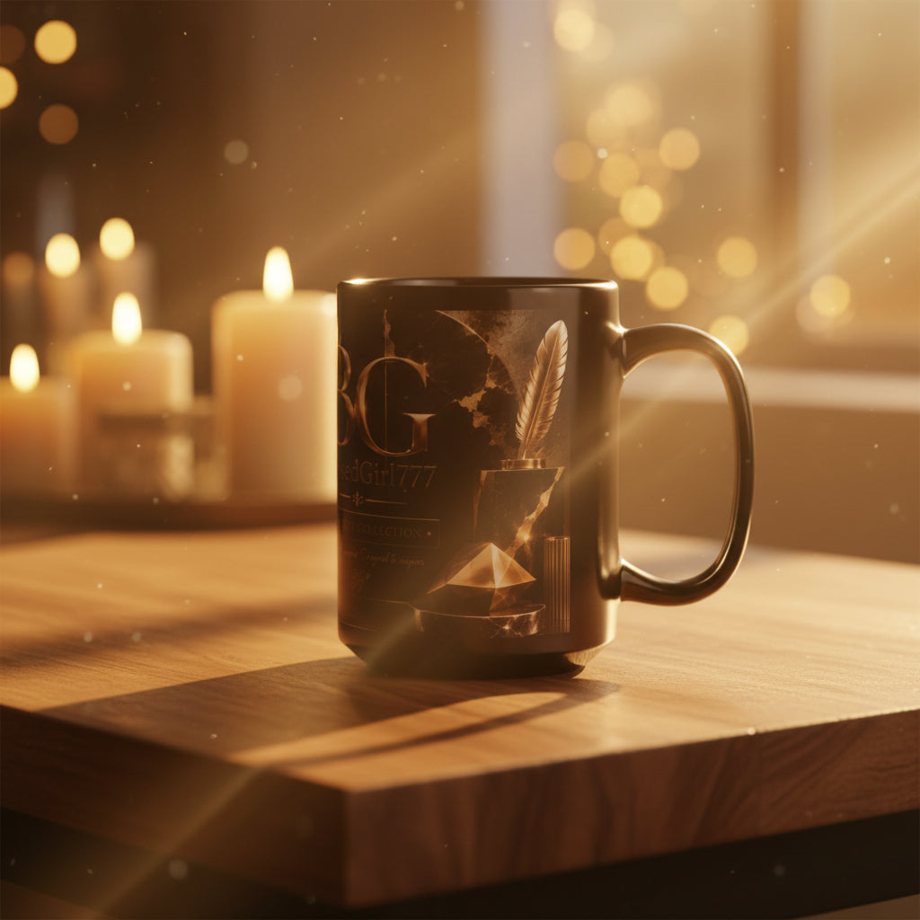 BlessedGirl777 Gold Emblem 15oz Black Mug