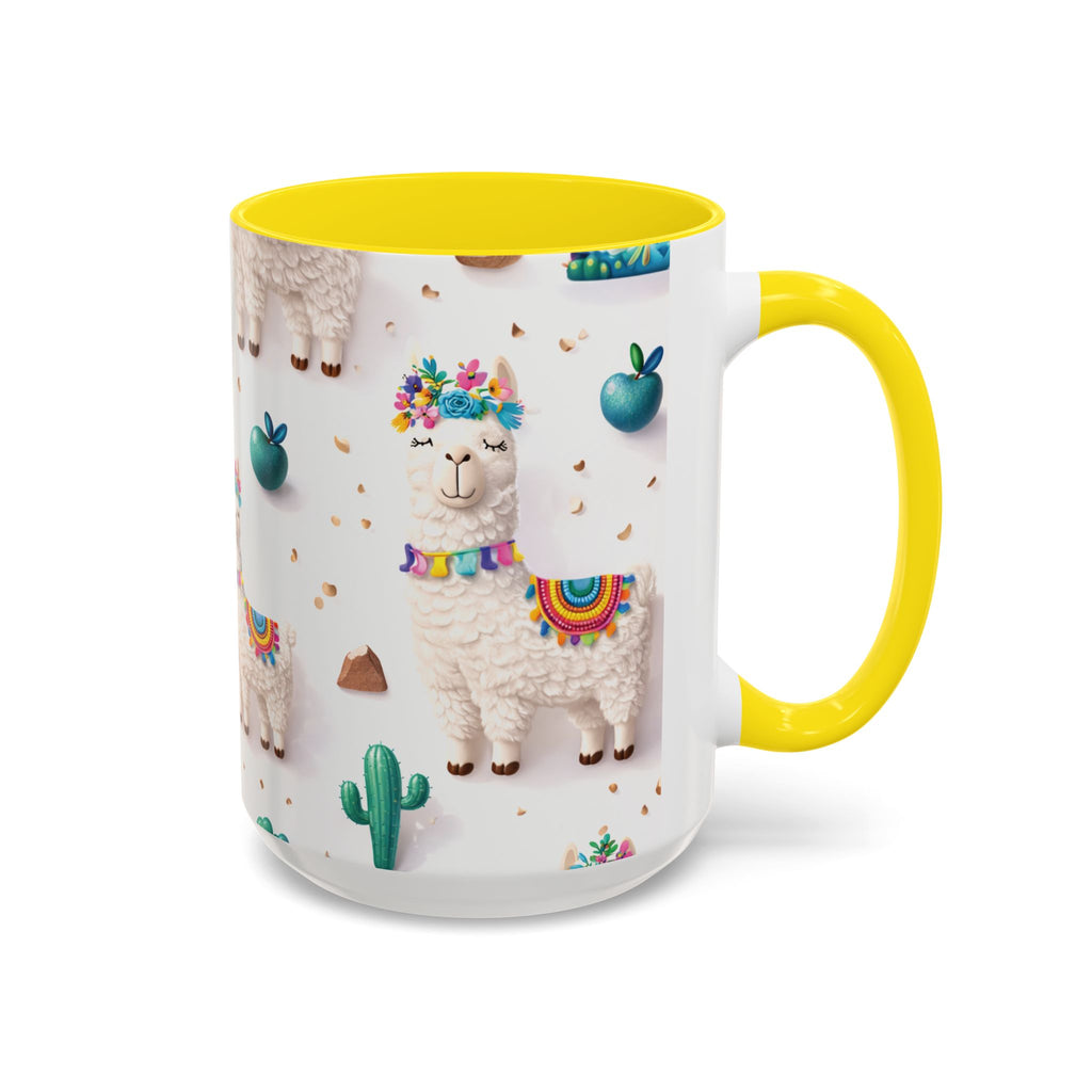 Cute Llama Pattern Accent Coffee Mug (11/15oz) – Colorful Fiesta Alpaca Design
