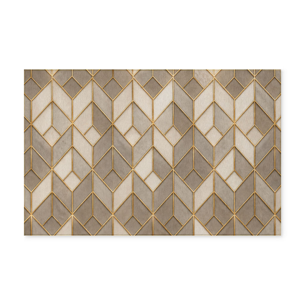 Geometric Gold Tile Washable Rug