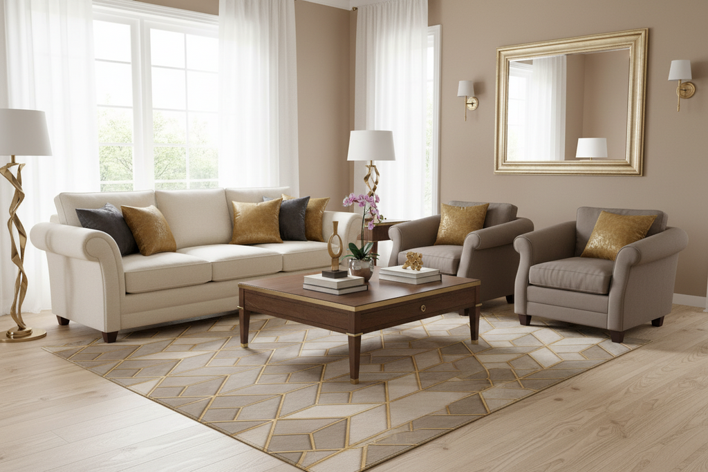 Geometric Gold Tile Washable Rug