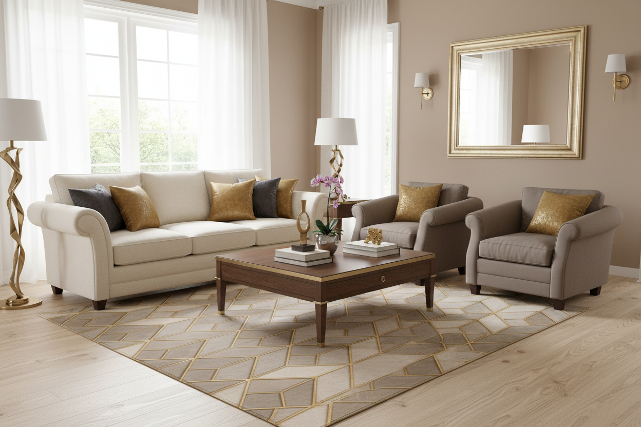 Geometric Gold Tile Washable Rug