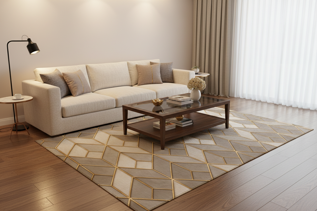 Geometric Gold Tile Washable Rug