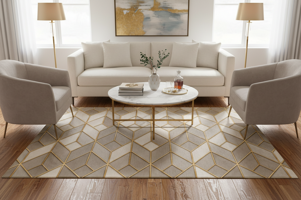 Geometric Gold Tile Washable Rug