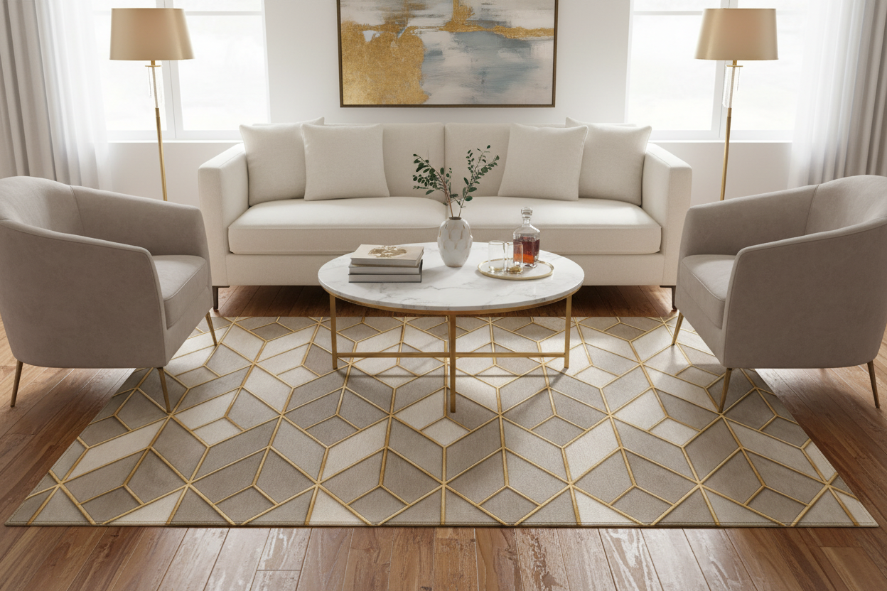 Geometric Gold Tile Washable Rug