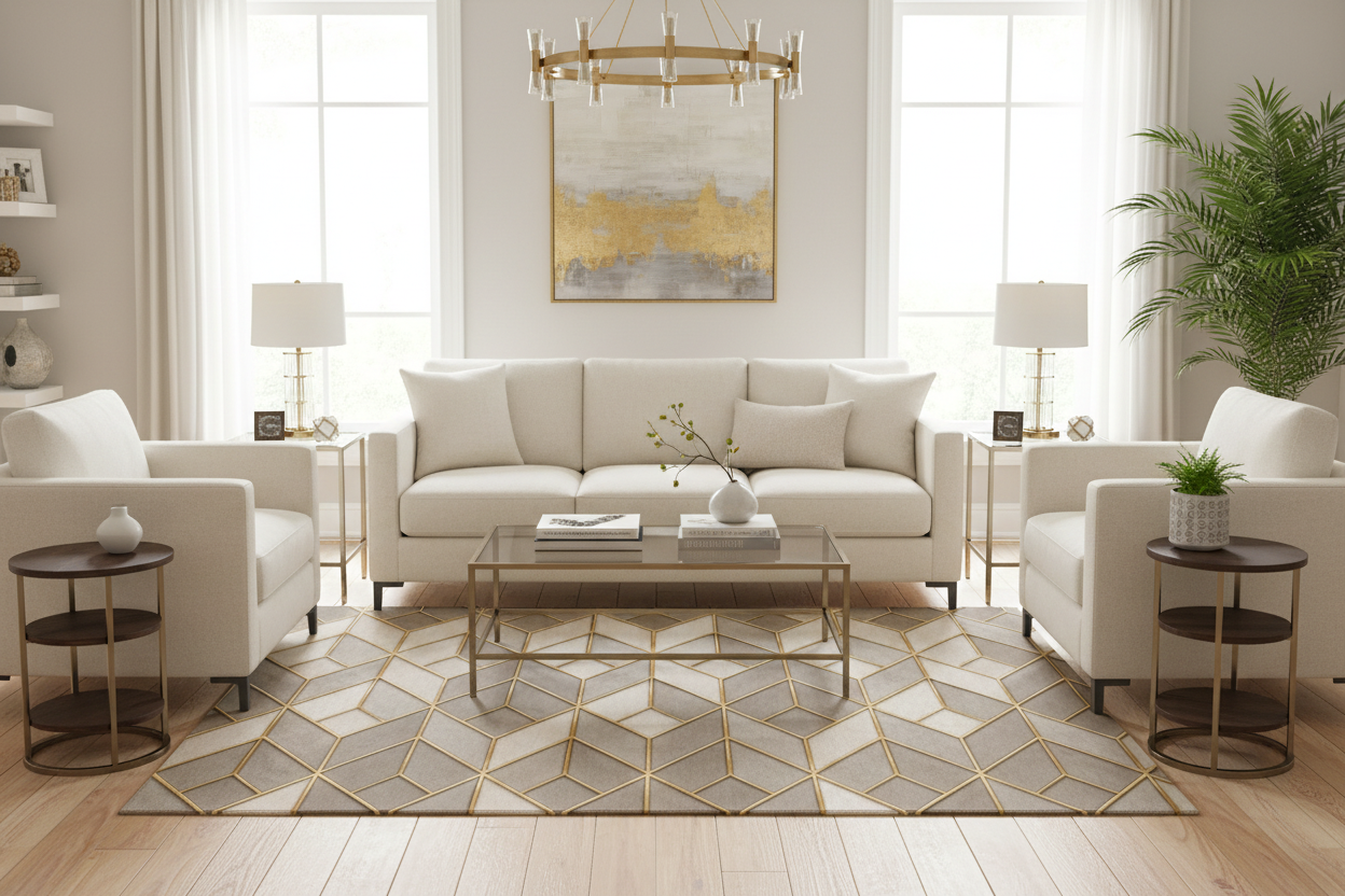 Geometric Gold Tile Washable Rug