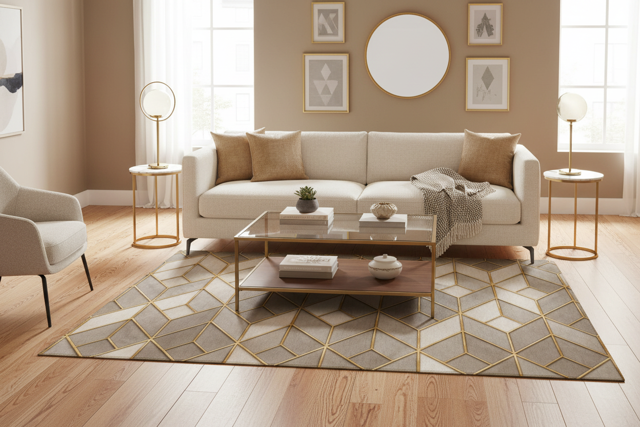 Geometric Gold Tile Washable Rug