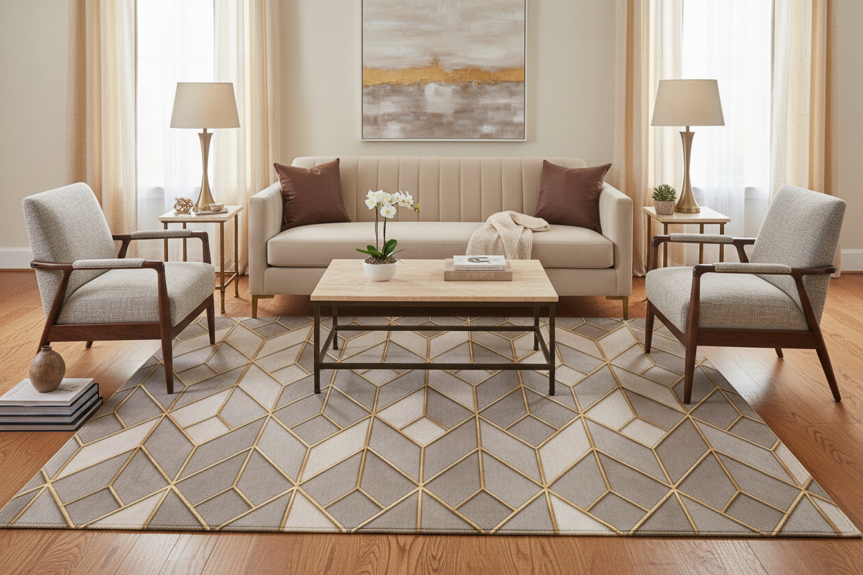 Geometric Gold Tile Washable Rug