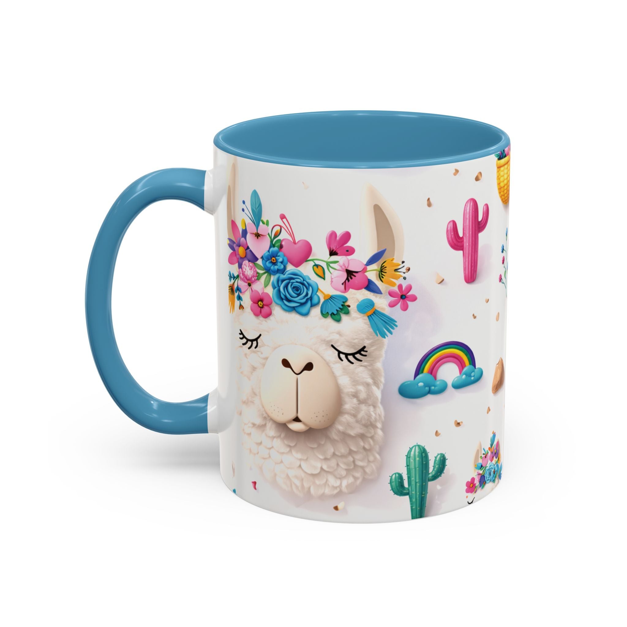 Cute Llama Pattern Accent Coffee Mug (11/15oz) – Colorful Fiesta Alpaca Design