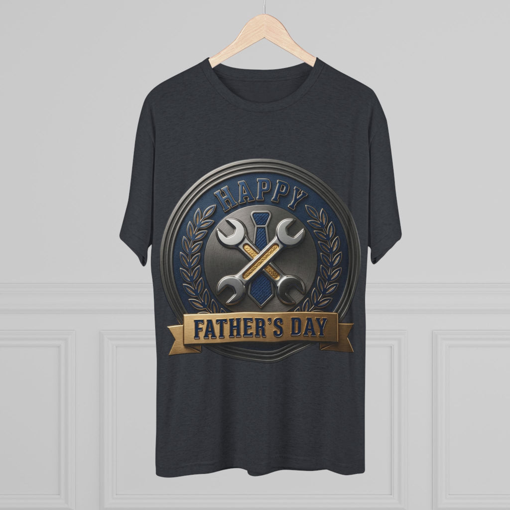 Father's Day Mechanics Badge Tee — Happy Father's Day Wrench & Hammer Crew Shirt