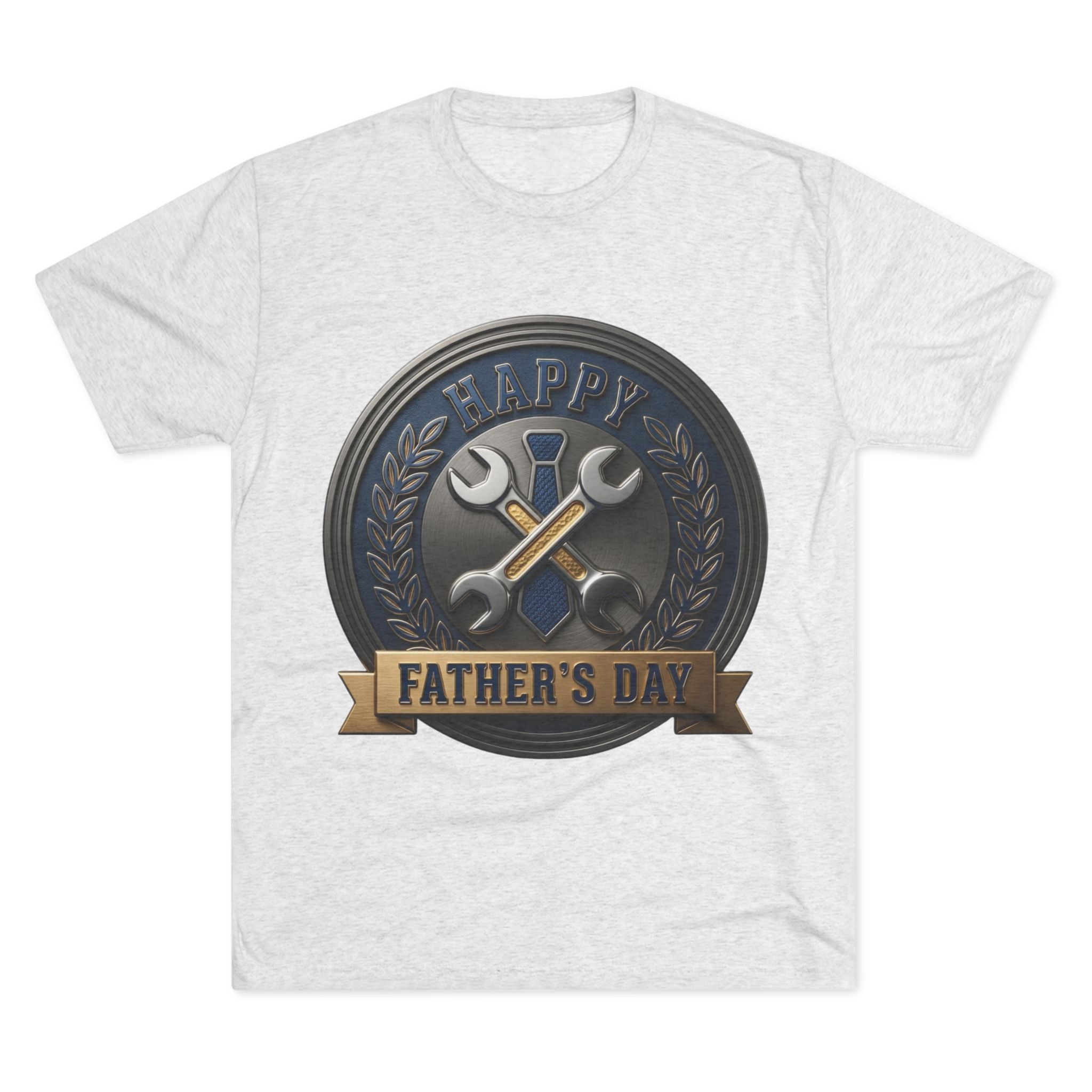 Father's Day Mechanics Badge Tee — Happy Father's Day Wrench & Hammer Crew Shirt
