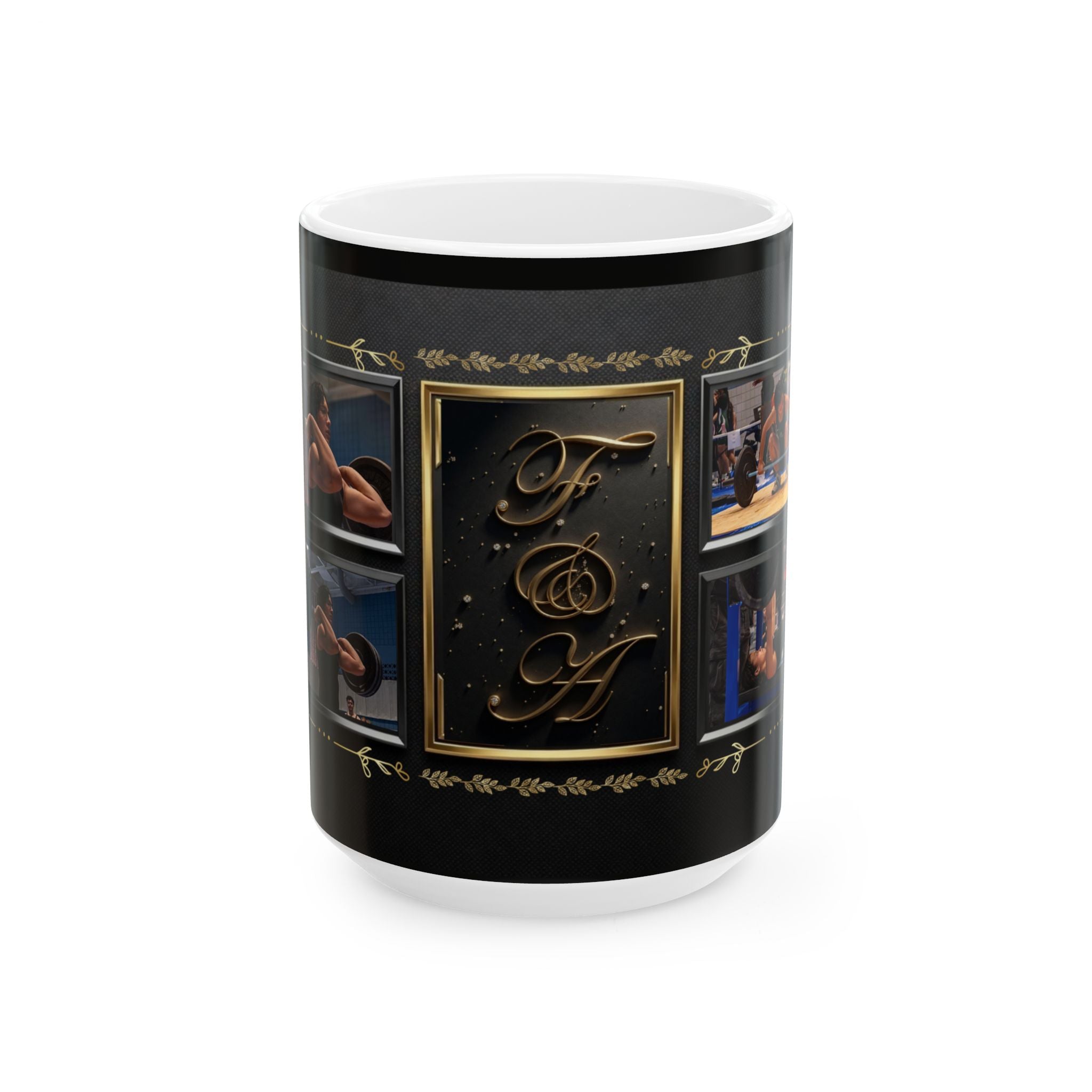 F & A Monogram Black Gold Frame Mug | Ceramic Coffee Cup