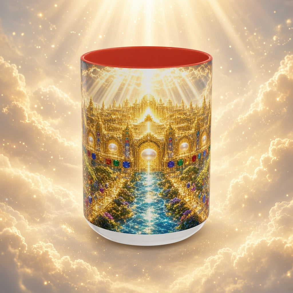 Heavenly City Christian Coffee Mug — Golden Celestial Paradise Design (11/15oz)