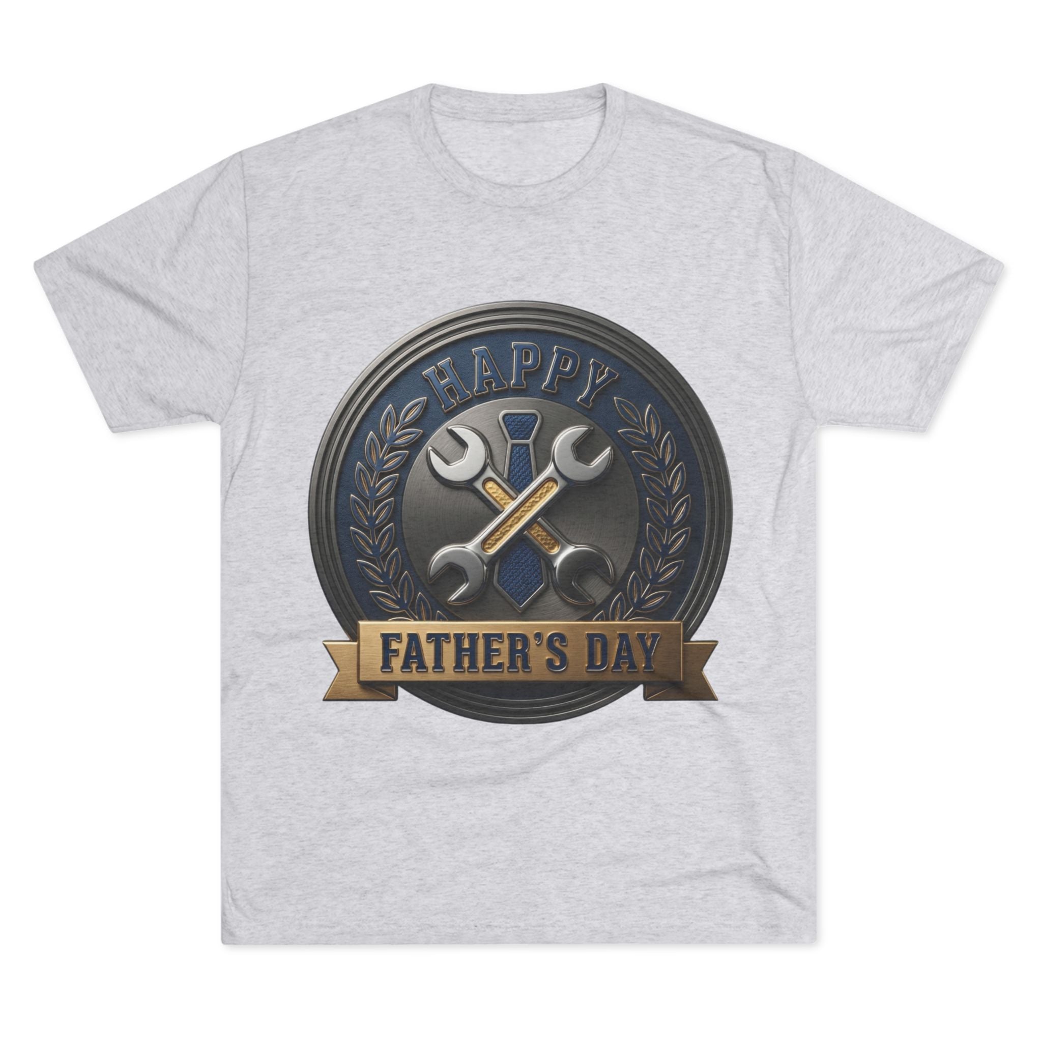 Father's Day Mechanics Badge Tee — Happy Father's Day Wrench & Hammer Crew Shirt