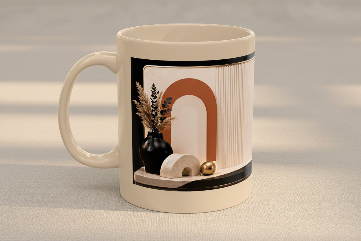 Personalized Name Ceramic Mug — Neutral Minimalist 'Rachel' Design (Customizable Gift)