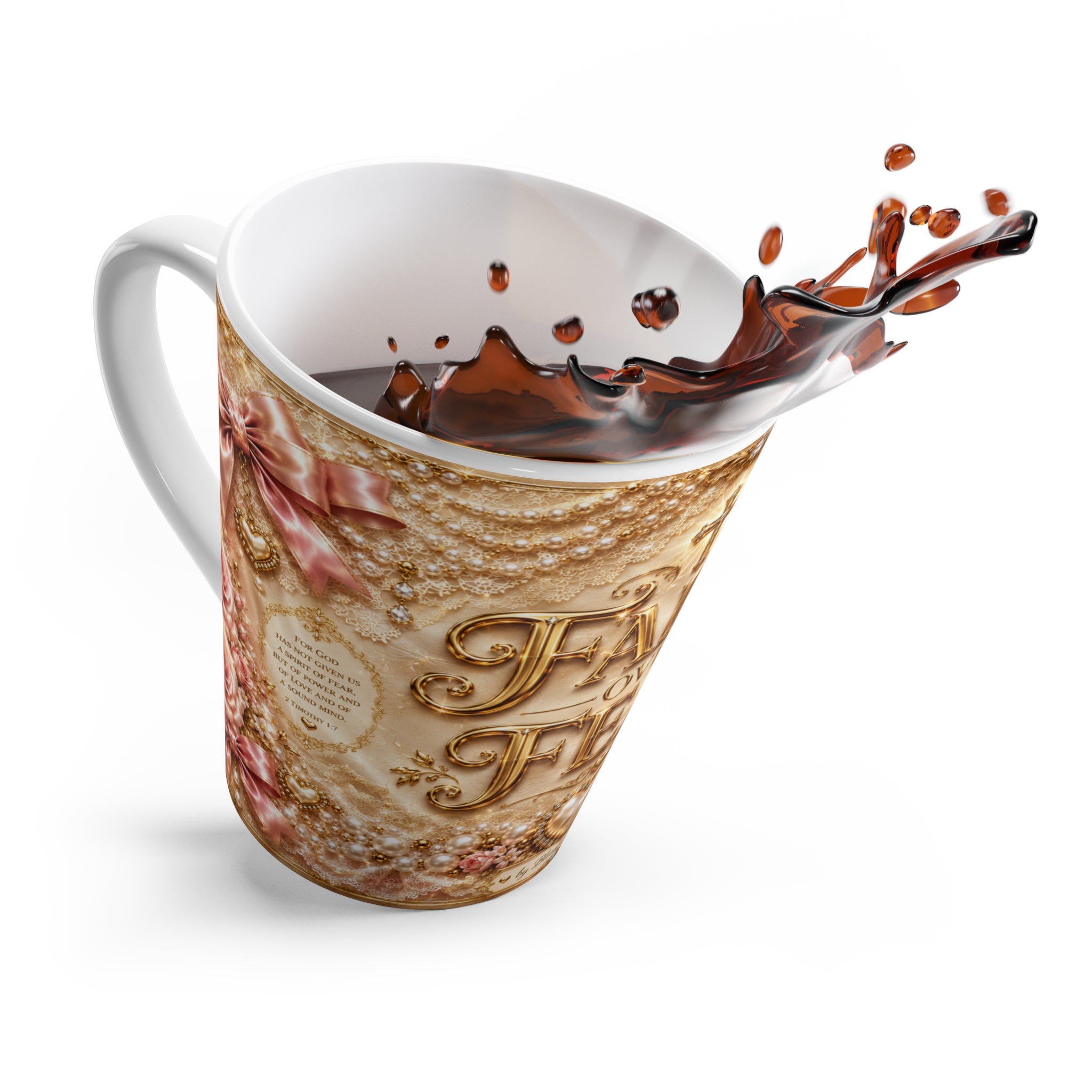 Faith Over Fear Latte Mug — Inspirational Religious Coffee Cup with Cross & Floral Design