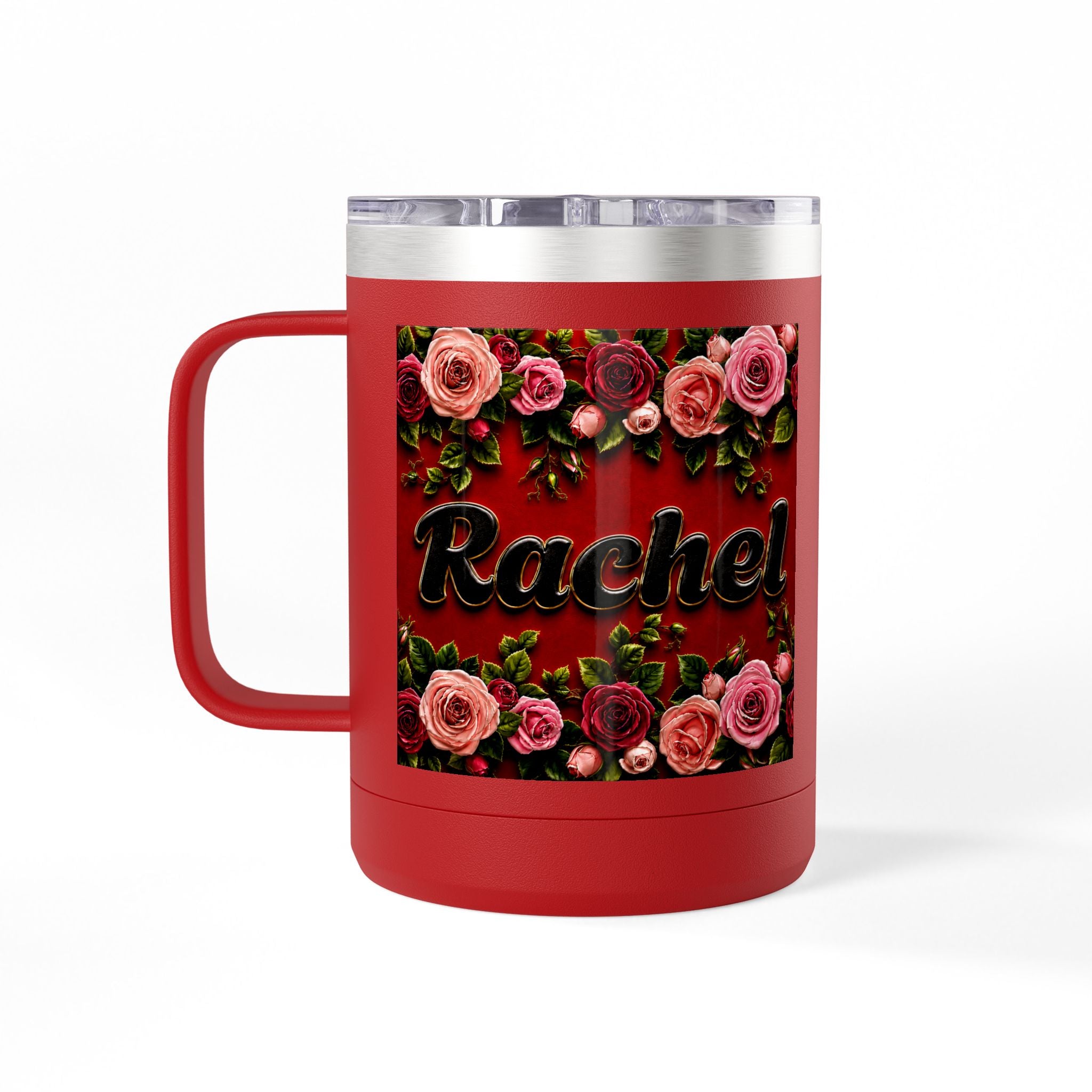 Personalized Rachel Floral 15oz Travel Mug — Insulated Coffee Tumbler