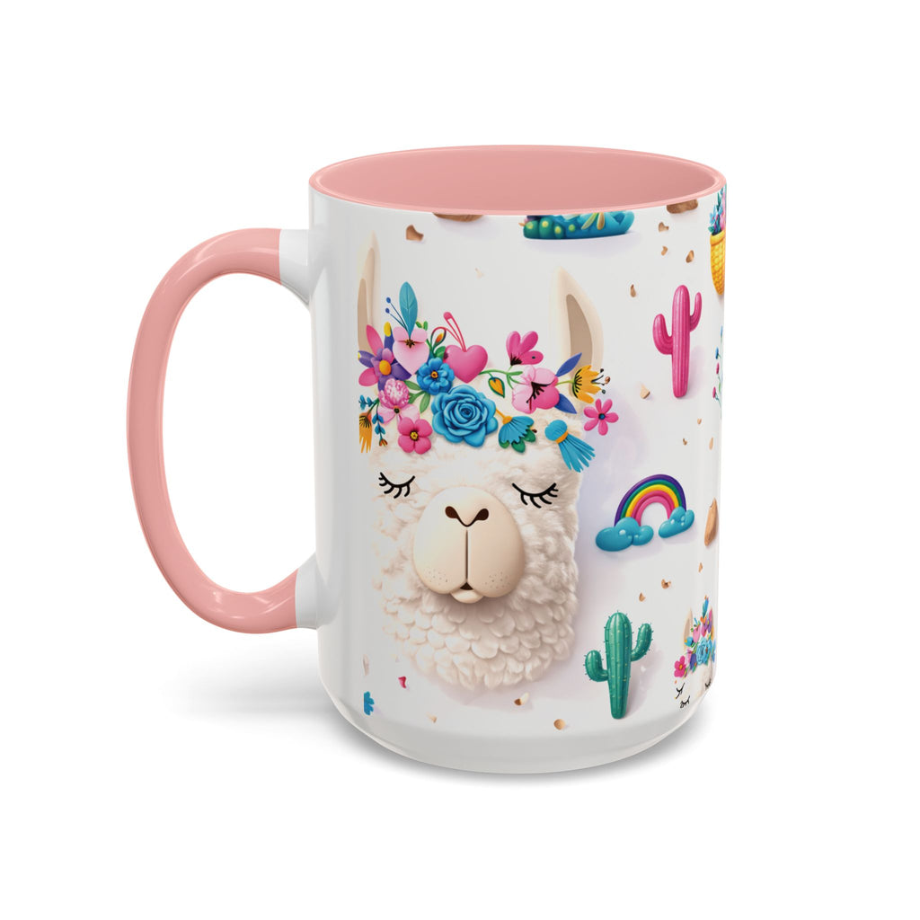 Cute Llama Pattern Accent Coffee Mug (11/15oz) – Colorful Fiesta Alpaca Design