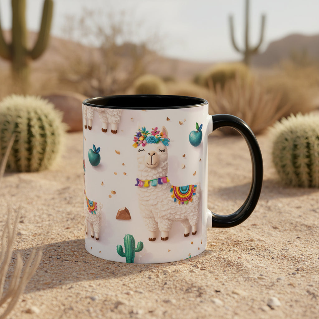 Cute Llama Pattern Accent Coffee Mug (11/15oz) – Colorful Fiesta Alpaca Design
