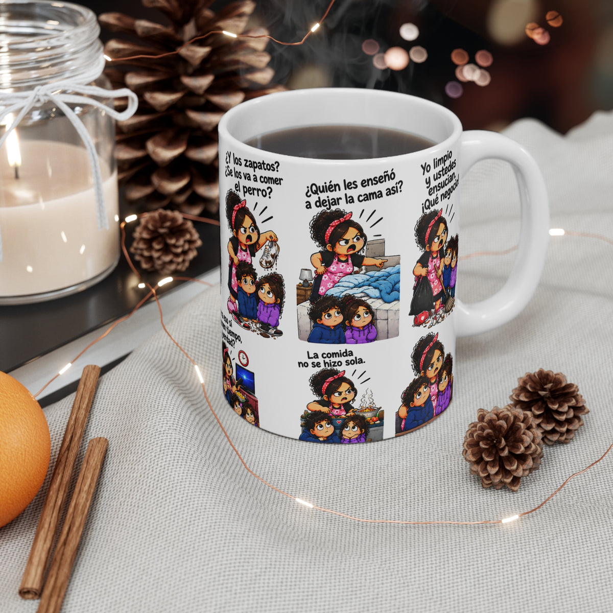 Mami Latina Meme Mug – Spanish Mom Life Comic Strip Coffee Cup 11 oz | Funny Gift for Mom
