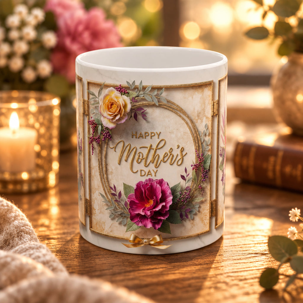 Happy Mother's Day Floral Wreath Mug | Ceramic 11oz & 15oz