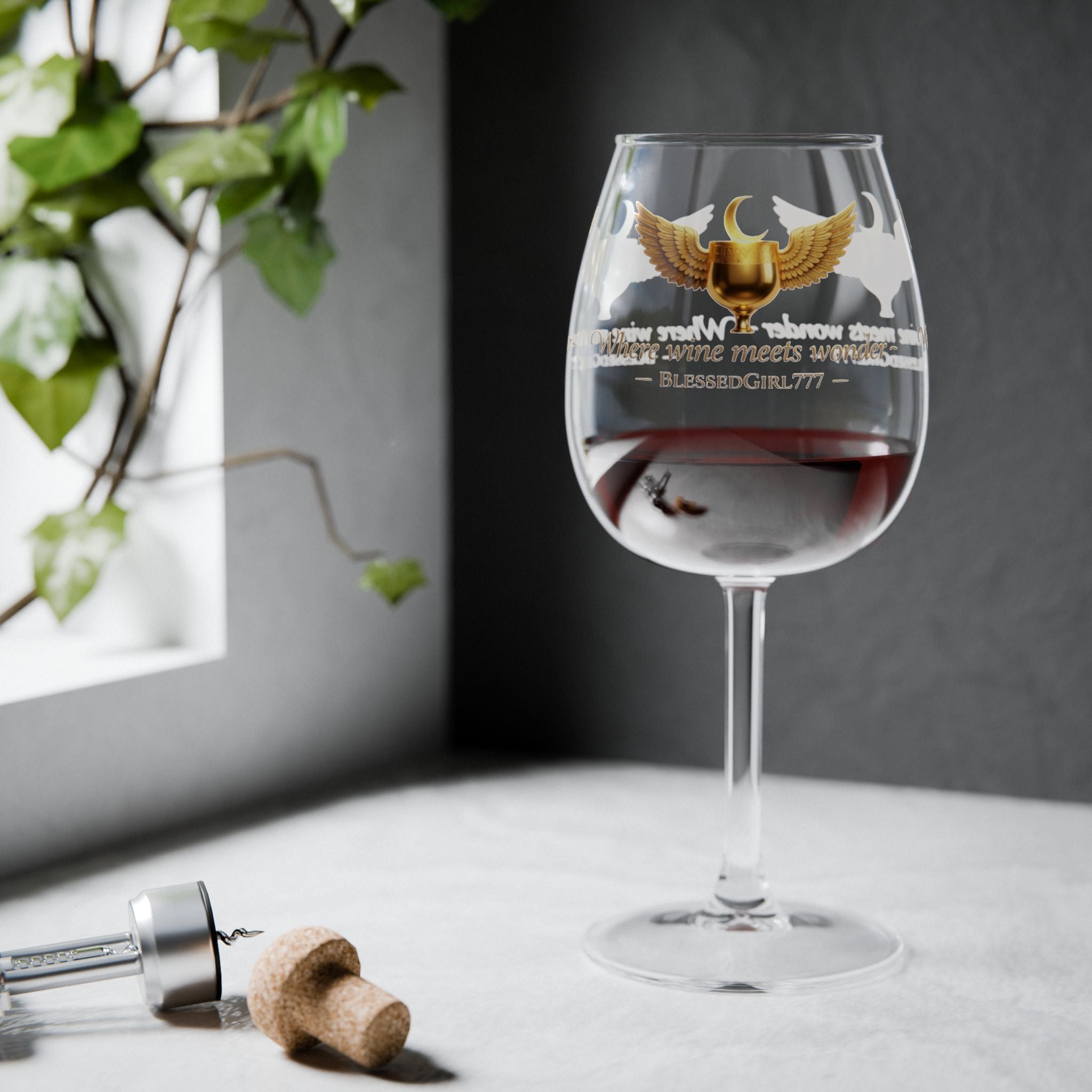 12oz Wine Glass — "Where Wine Meets Wonder" Gold Winged Goblet