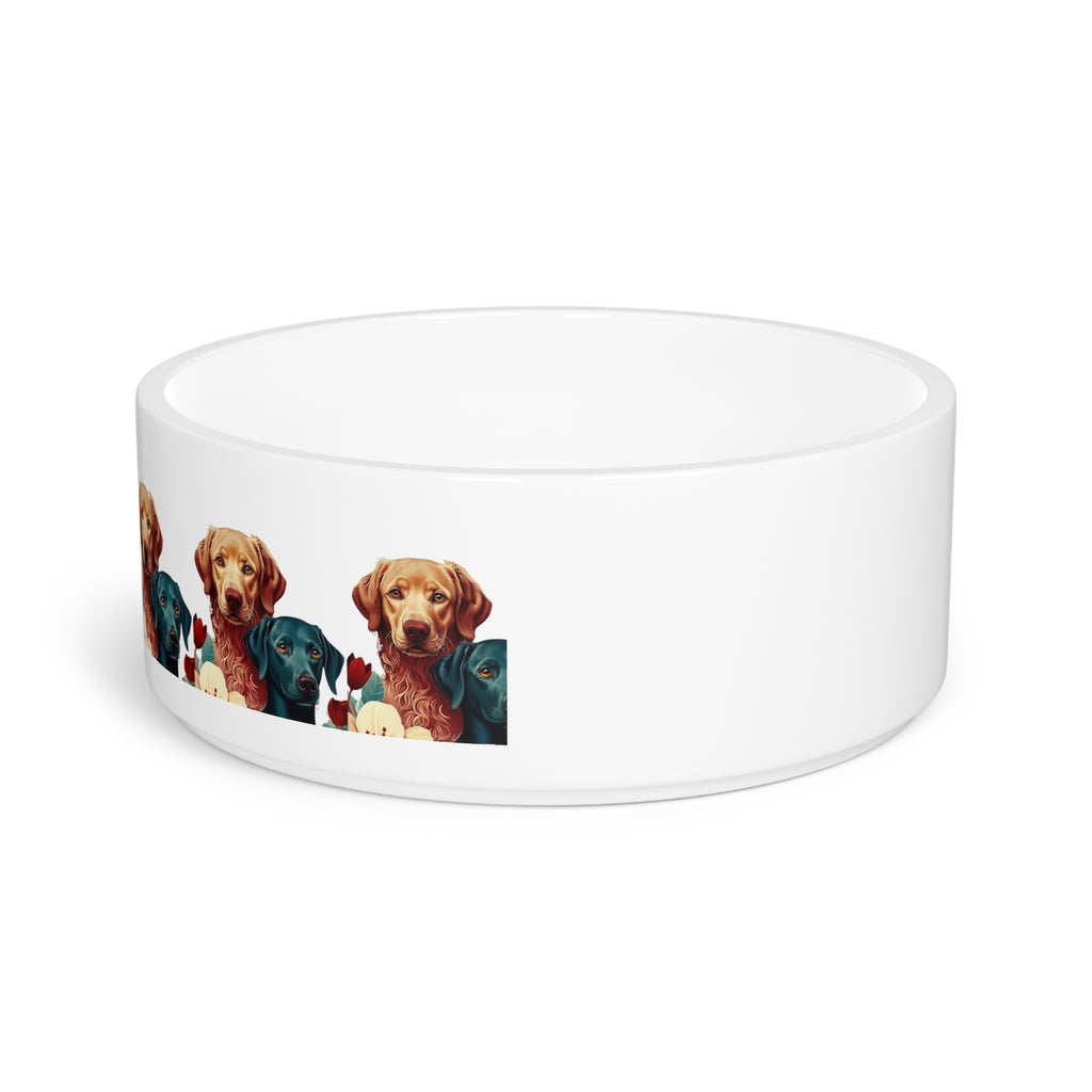 Dog Pattern Ceramic Pet Bowl — Colorful Labrador & Retriever Design