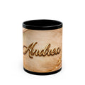 Personalized Gold Name Mug — Elegant Andrea Black Ceramic Coffee Cup (11oz & 15oz)
