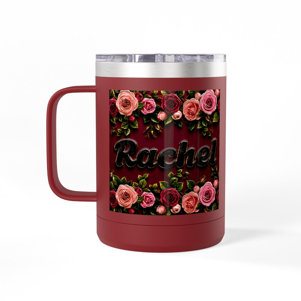 Personalized Rachel Floral 15oz Travel Mug — Insulated Coffee Tumbler