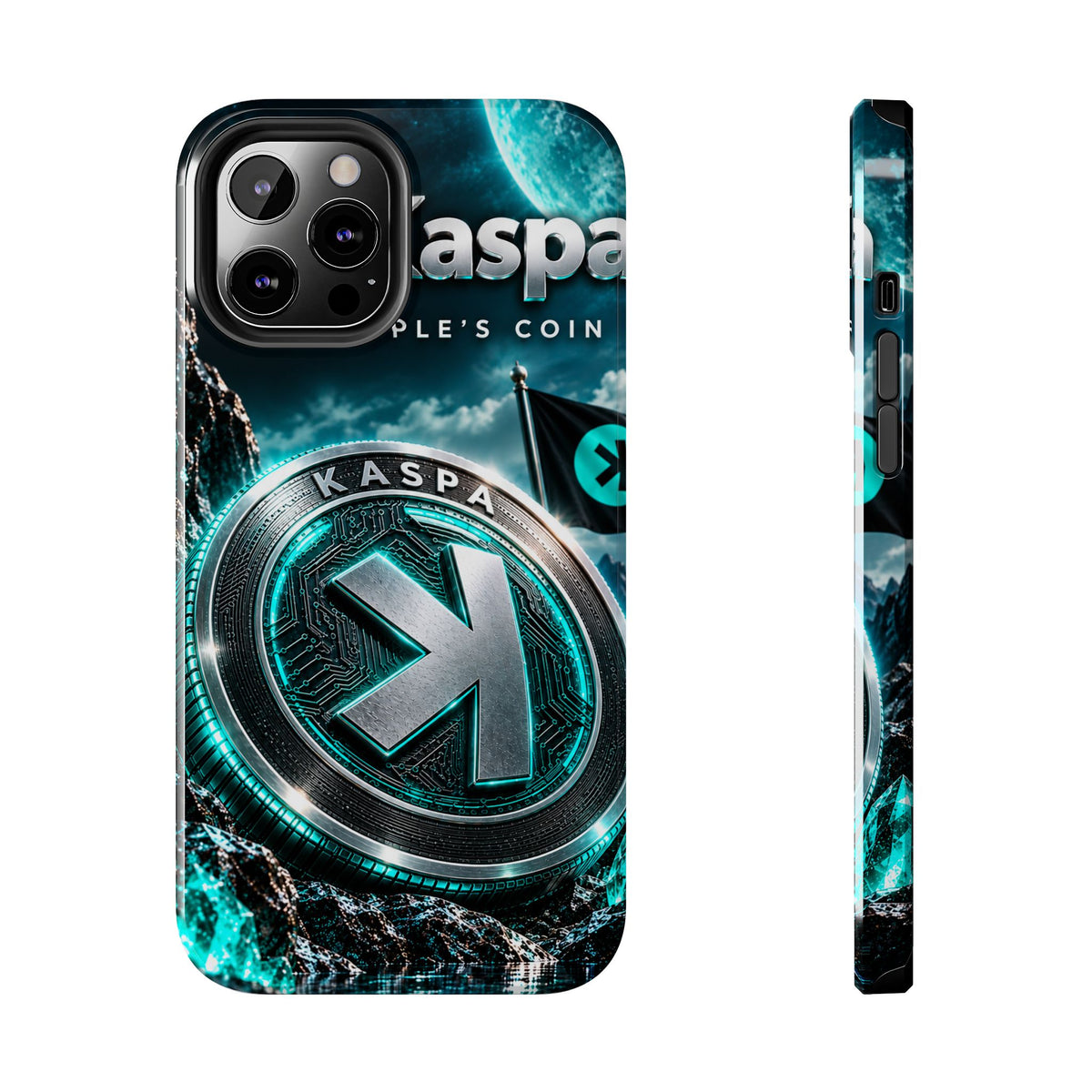 Kaspa Coin Tough Phone Case – Teal Crypto Logo Protective Cover