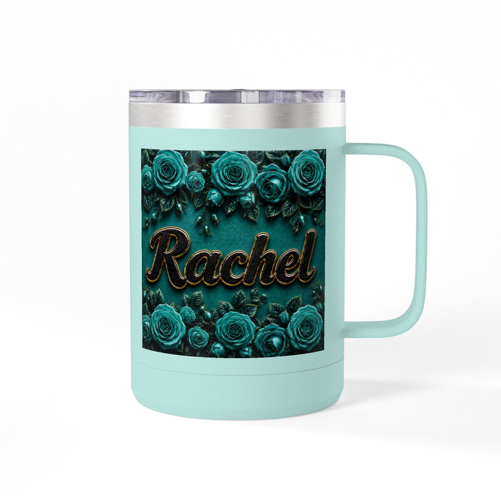 Personalized Rachel Floral 15oz Travel Mug — Insulated Coffee Tumbler