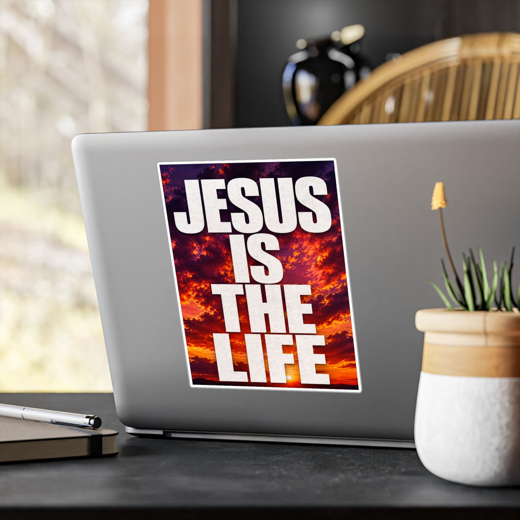 Jesus Is the Life Vinyl Decal — Sunset Color Christian Sticker (Kiss-Cut)