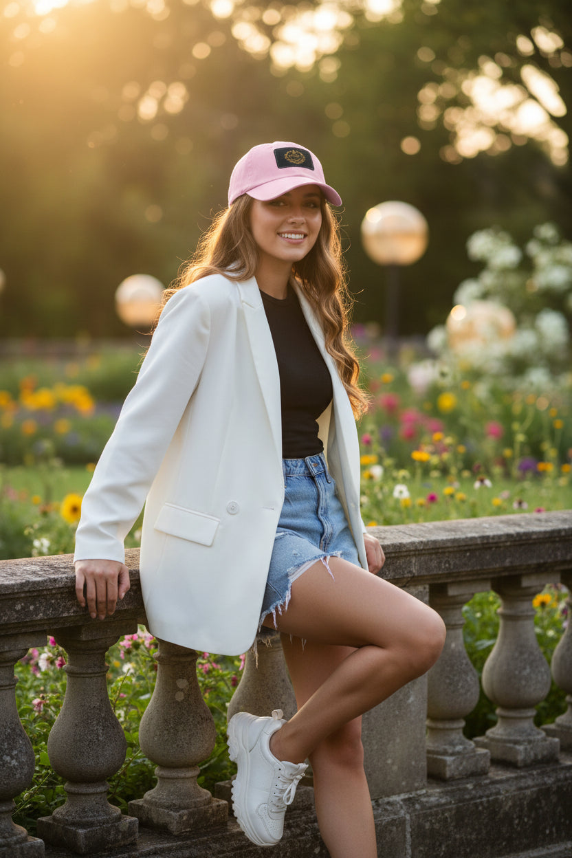 Dad Hat — Vintage Gold Crest Leather Patch Cap