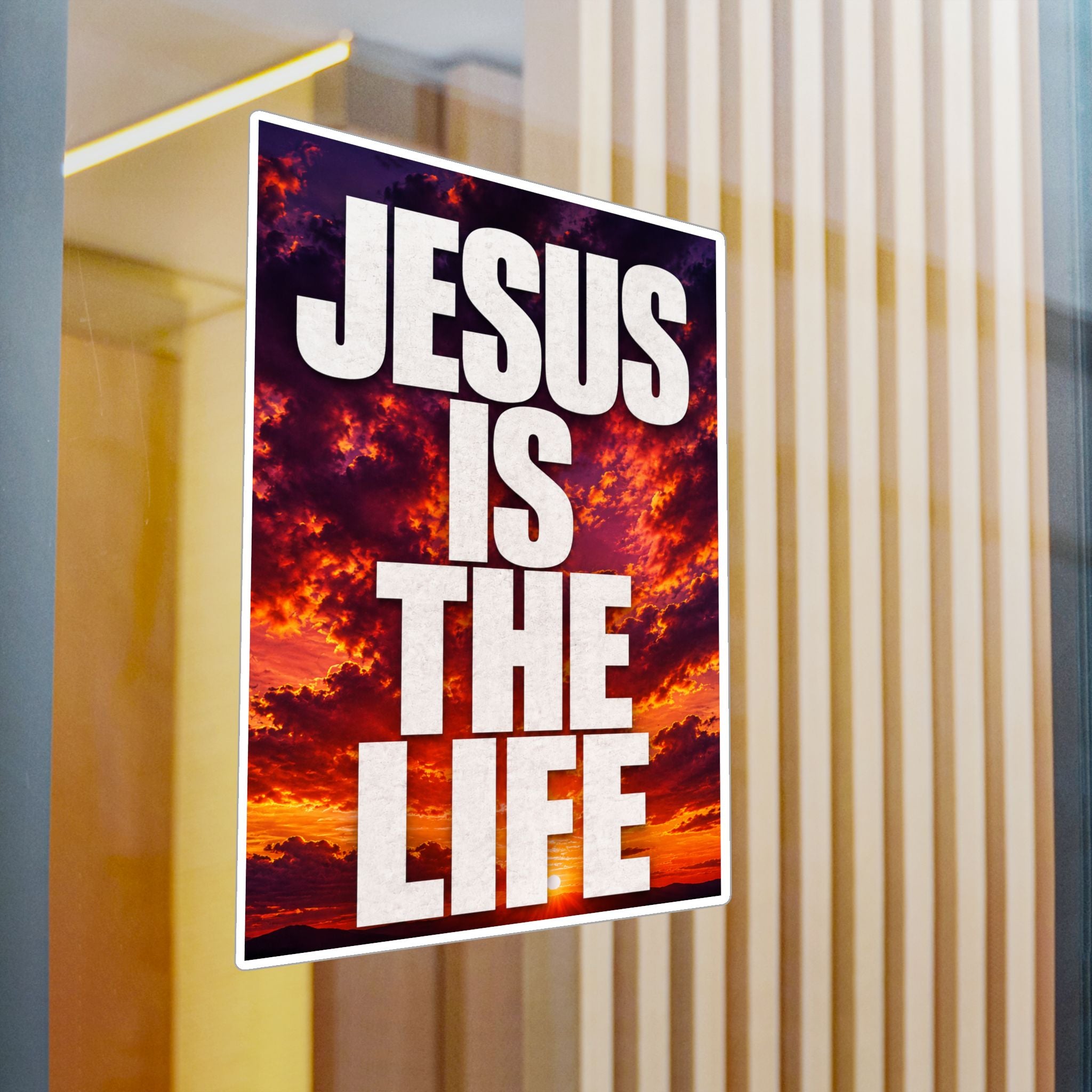 Jesus Is the Life Vinyl Decal — Sunset Color Christian Sticker (Kiss-Cut)