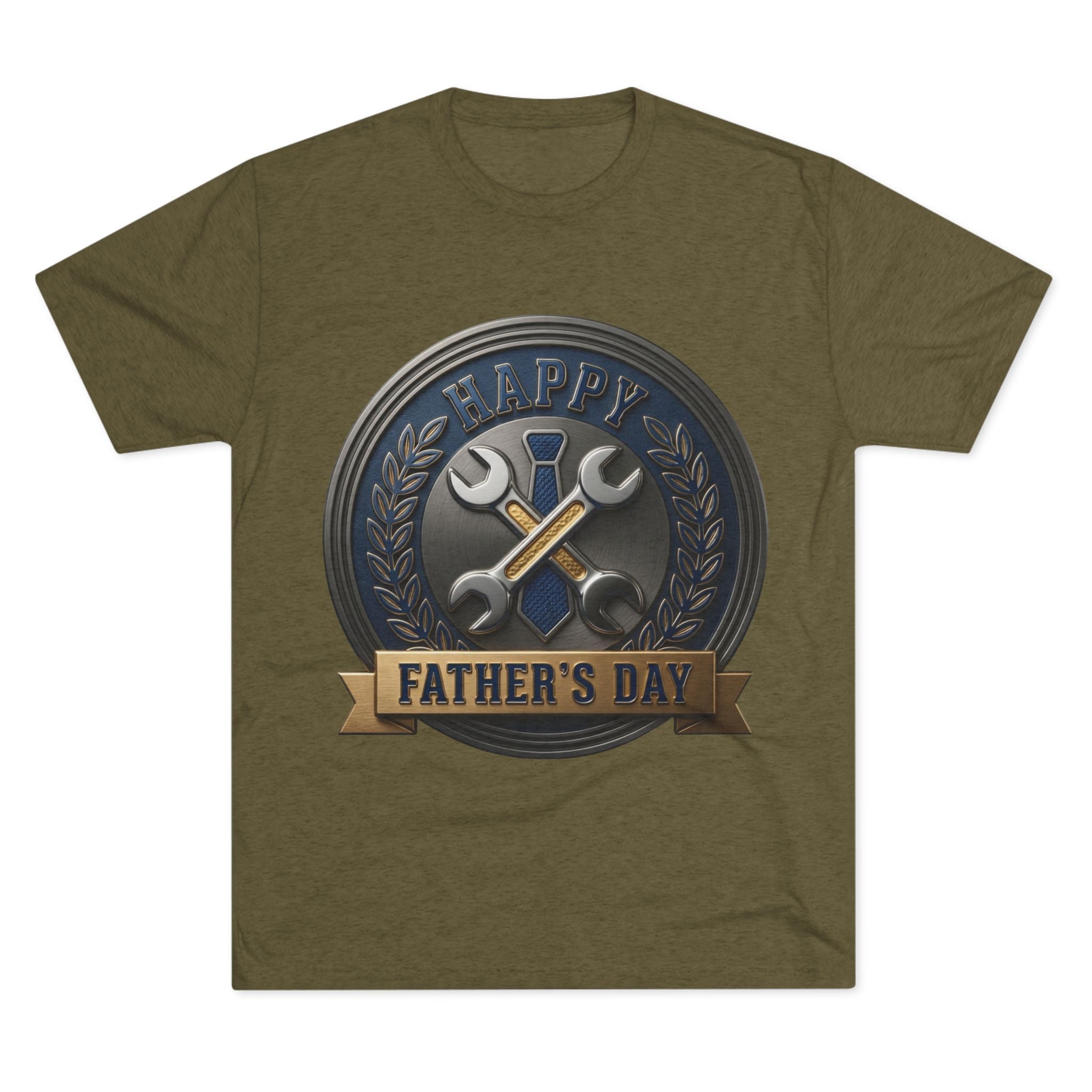 Father's Day Mechanics Badge Tee — Happy Father's Day Wrench & Hammer Crew Shirt