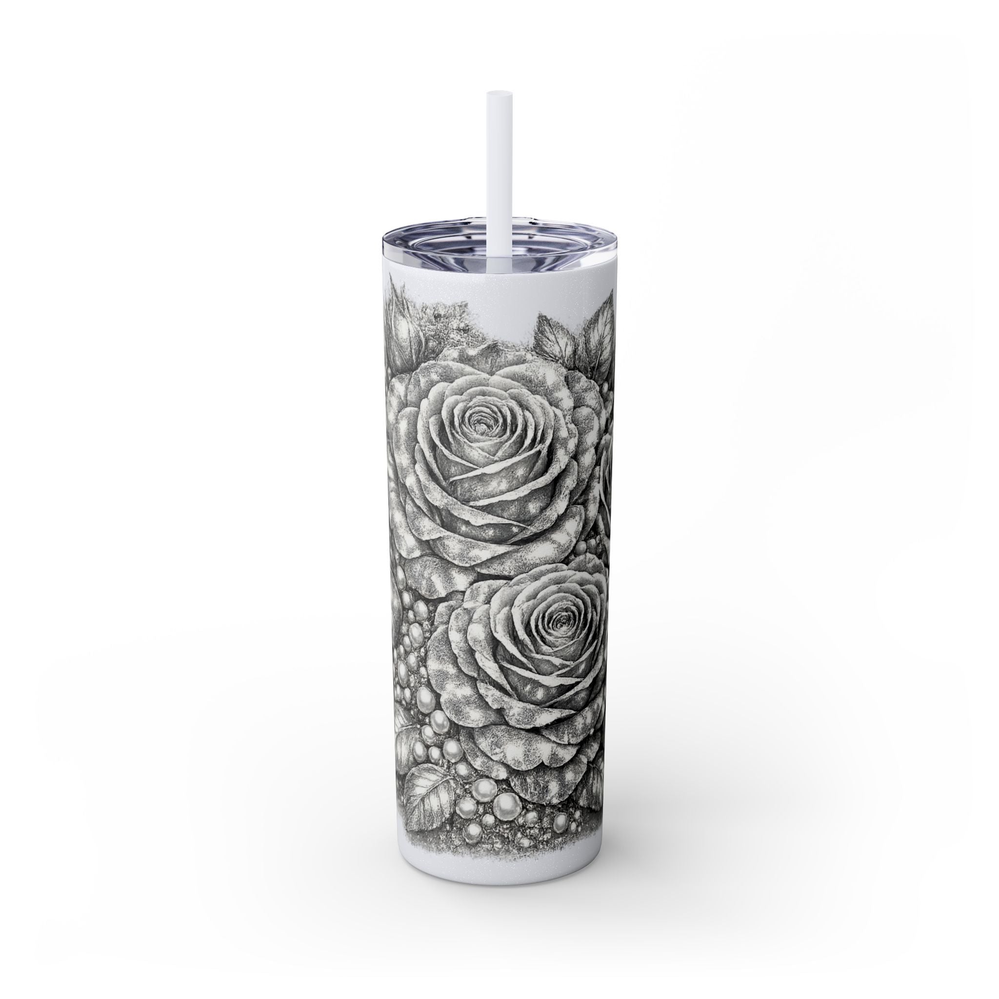 Skinny Tumbler — Monochrome Rose Garden 20oz Straw Tumbler