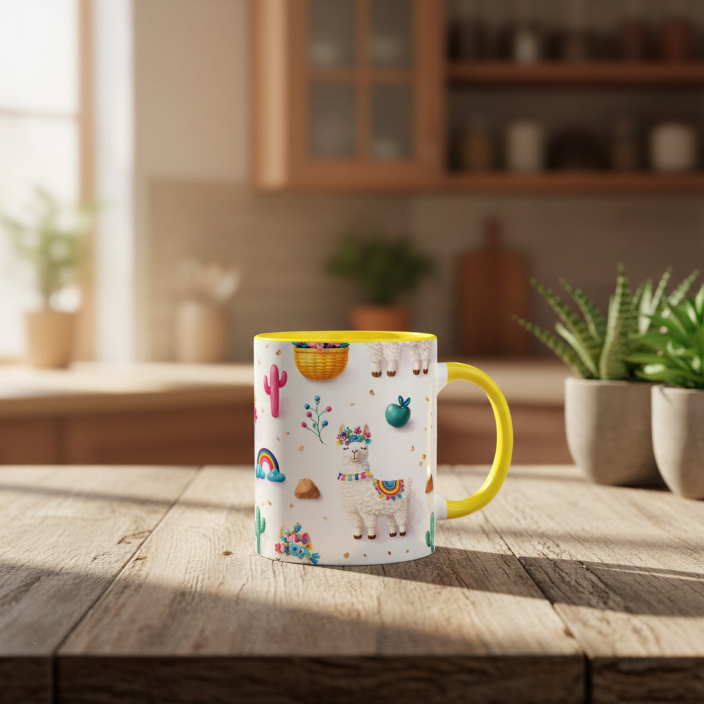 Cute Llama Pattern Accent Coffee Mug (11/15oz) – Colorful Fiesta Alpaca Design