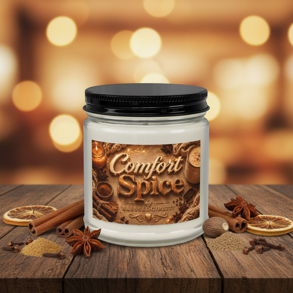 Comfort Spice Scented Soy Candle — Amber Jar with Black Lid (4 oz & 9 oz)
