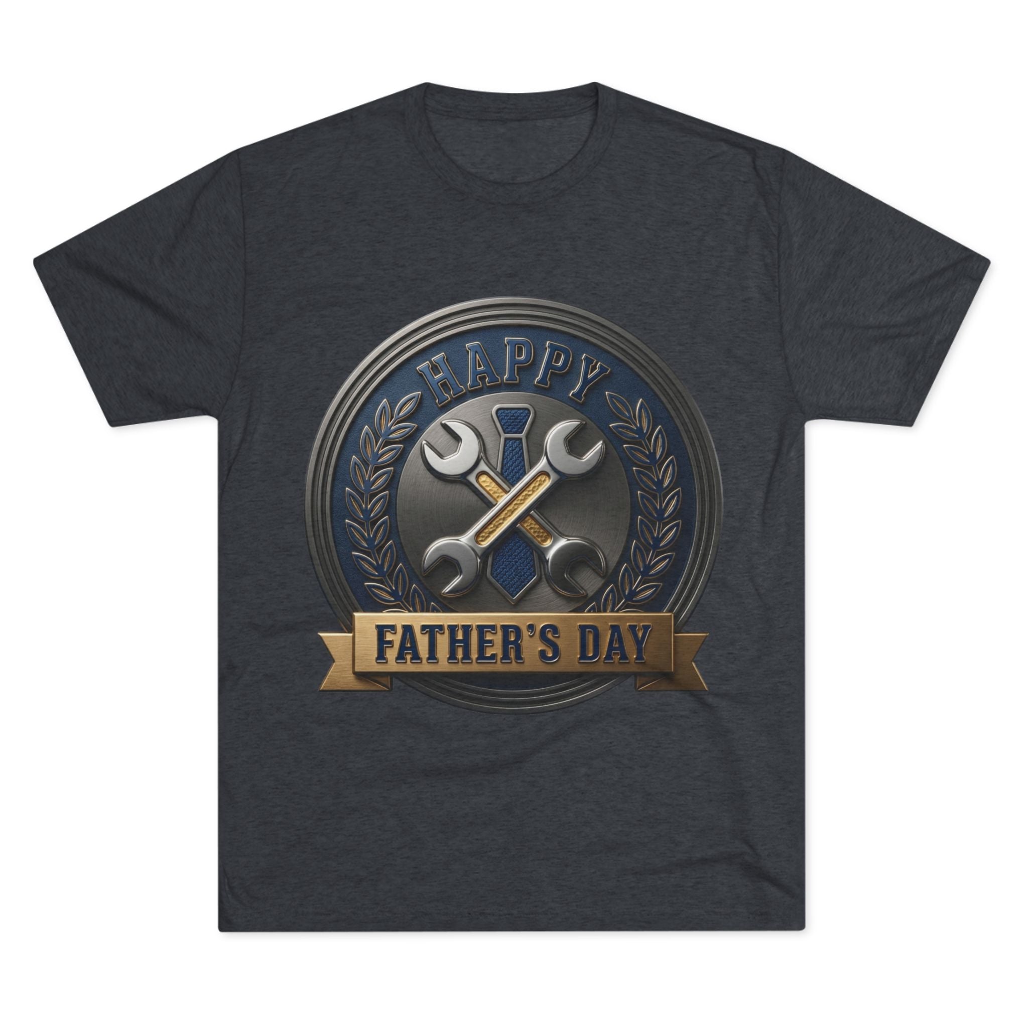 Father's Day Mechanics Badge Tee — Happy Father's Day Wrench & Hammer Crew Shirt