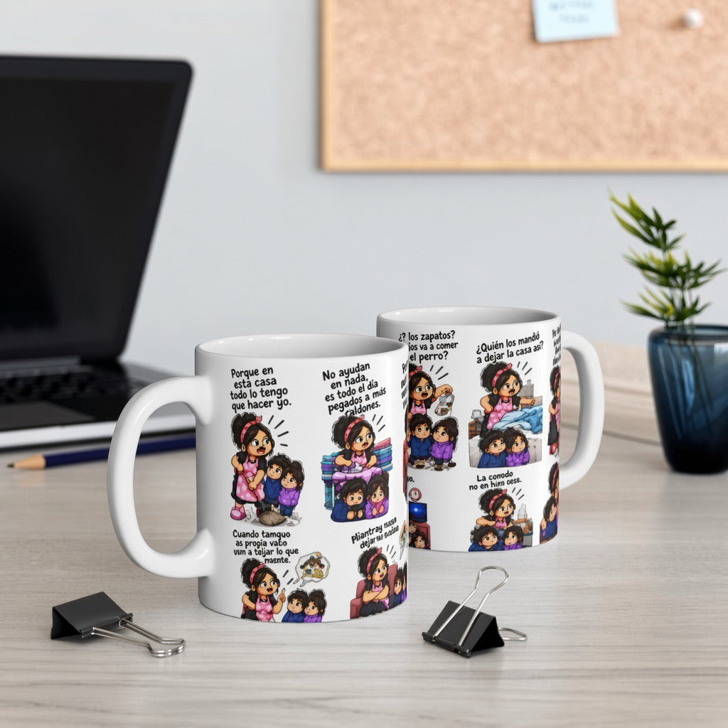 Mami Latina Meme Mug – Spanish Mom Life Comic Strip Coffee Cup 11 oz | Funny Gift for Mom