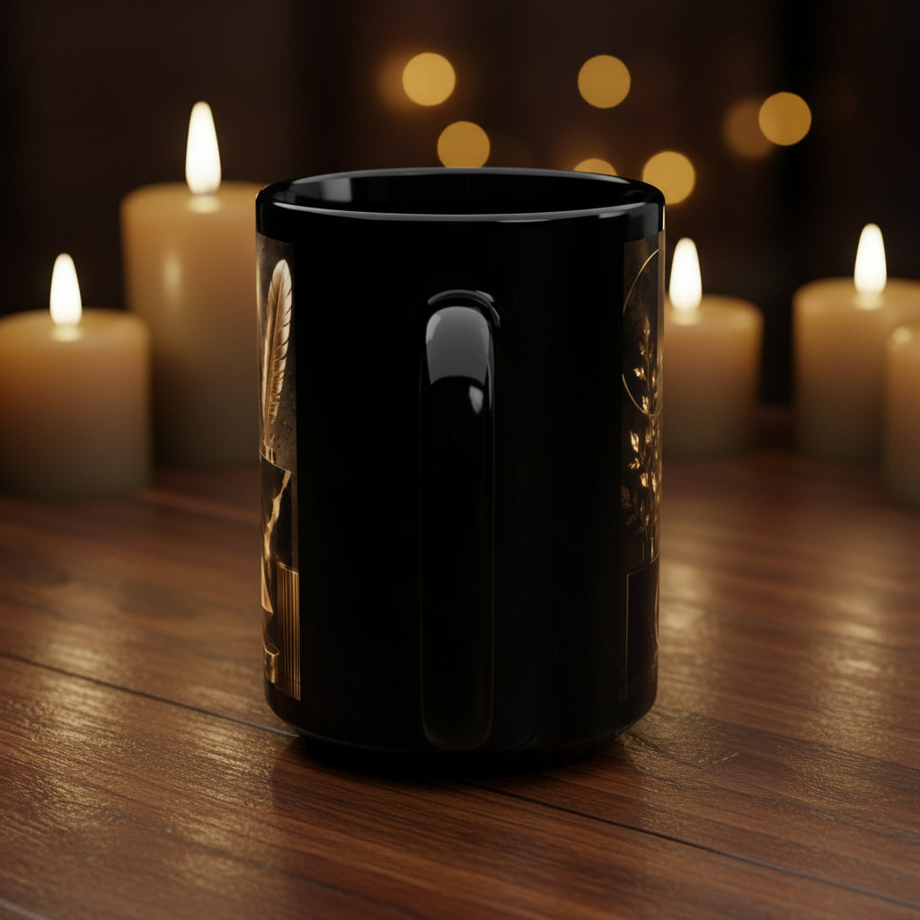 BlessedGirl777 Gold Emblem 15oz Black Mug