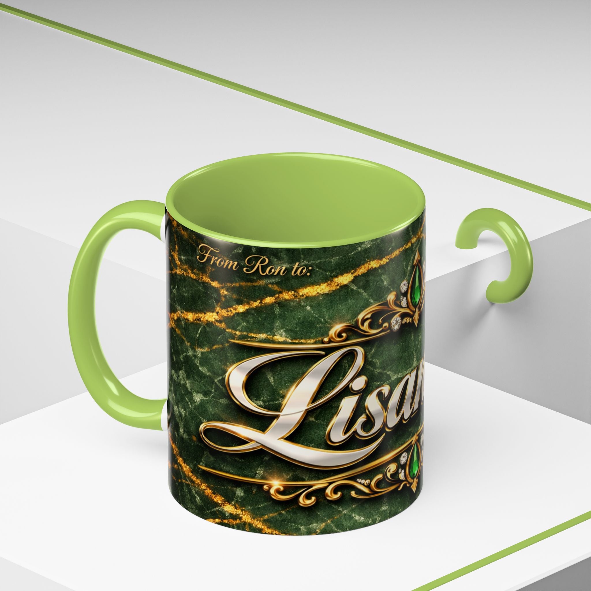 Personalized Green Marble Coffee Mug — Custom Name Accent Mug (11oz)